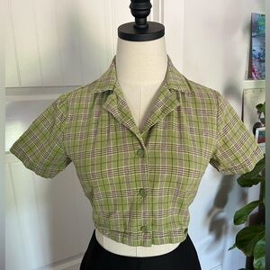J Galt Green Plaid Crop Top
